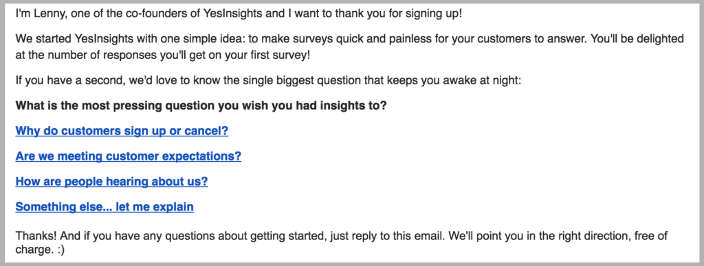 image of how yesinsights optimizes their welcome emails for new customers