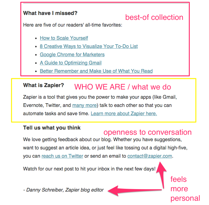 image of how zapier optimizes their welcome emails for new customers