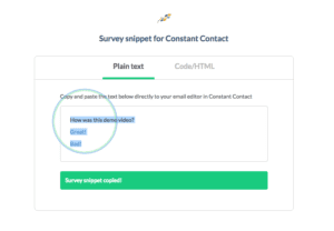 image of Step 7 - copying your constant contact snippet - of how to integrate yesinsights into constant contact