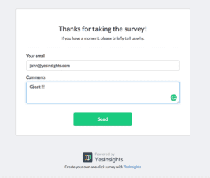 image of yesinsights landing page asking responders for more information