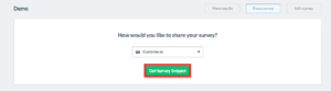 image of Step 7 - getting your customer.io survey snippet - of how to integrate yesinsights into customer.io